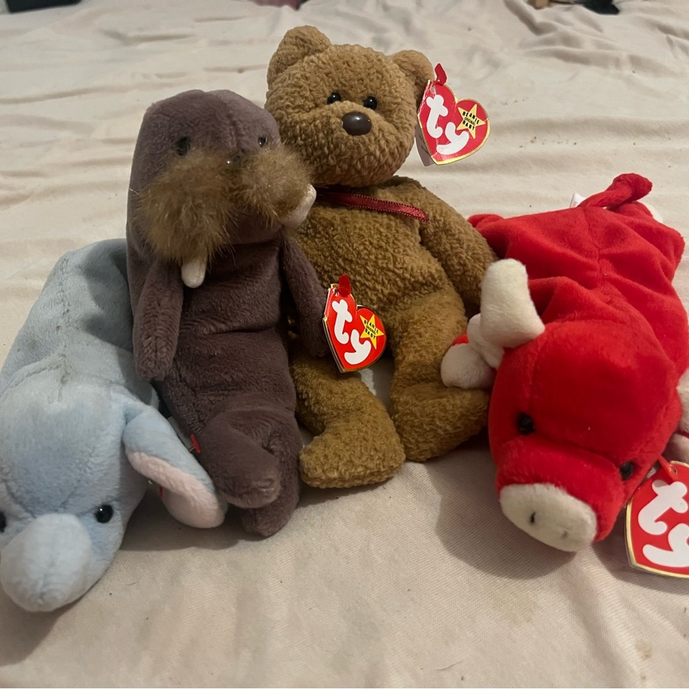 TY Beanie Babies Snort, Curly, Jolly, Peanut